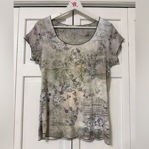 Y2K B Friends Floral Fairy Grunge Short Sleeve Blouse Feminine Dainty Forest Lg